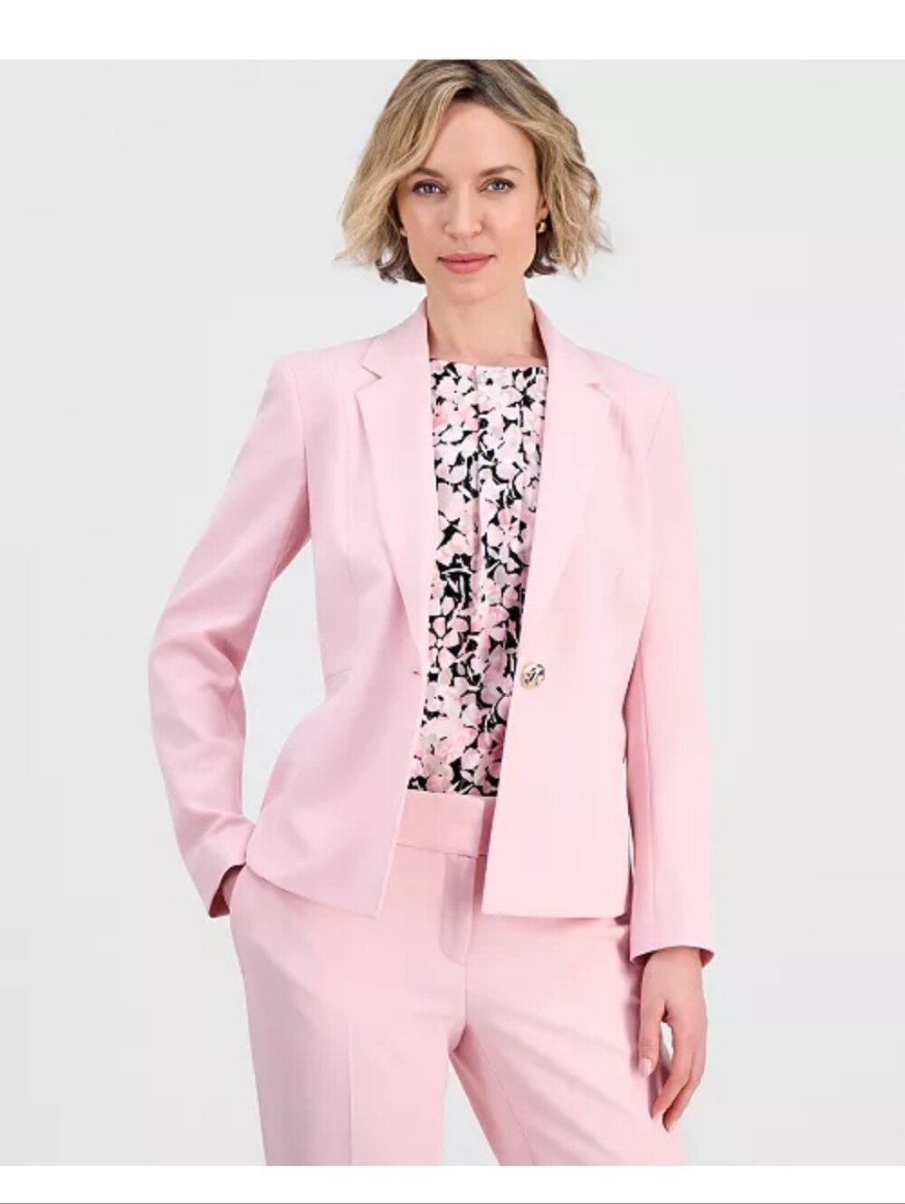 NWT Kasper Pink One Button Career Blazer Jacket Women's Size 18 Gold Button
